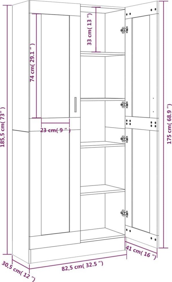 vidaXL Βιτρίνα, καπνιστή δρυς, 82,5x30,5x185,5 εκ