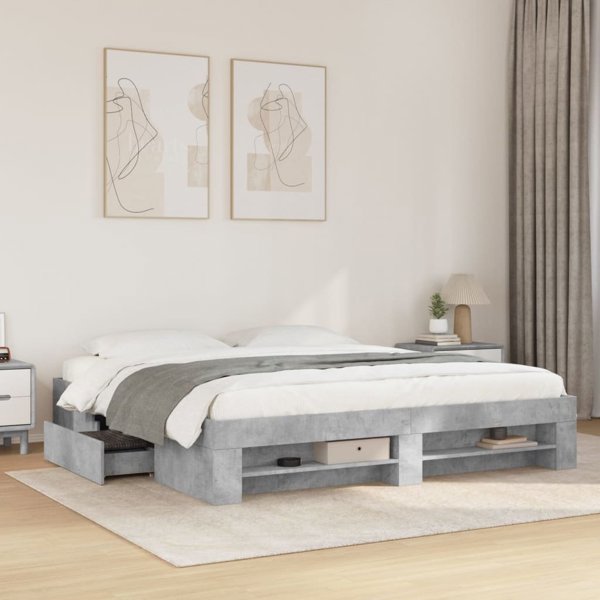 vidaXL Κορνίζα Κρεβατιού 200x200 cm, Γκρι Σκυροδέματος, Ξύλινο Σύνθετο Υλικό