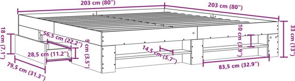 vidaXL Κορνίζα Κρεβατιού 200x200 cm, Γκρι Σκυροδέματος, Ξύλινο Σύνθετο Υλικό