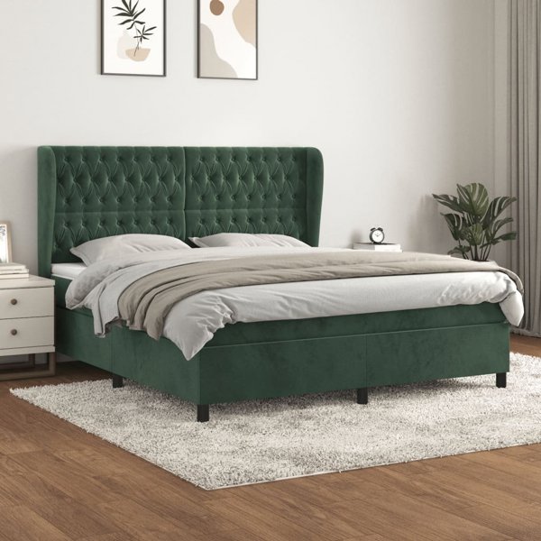 vidaXL Κρεβάτι Kontynentalne με Στρώμα, Σκουρό Πράσινο, 160x200 cm
