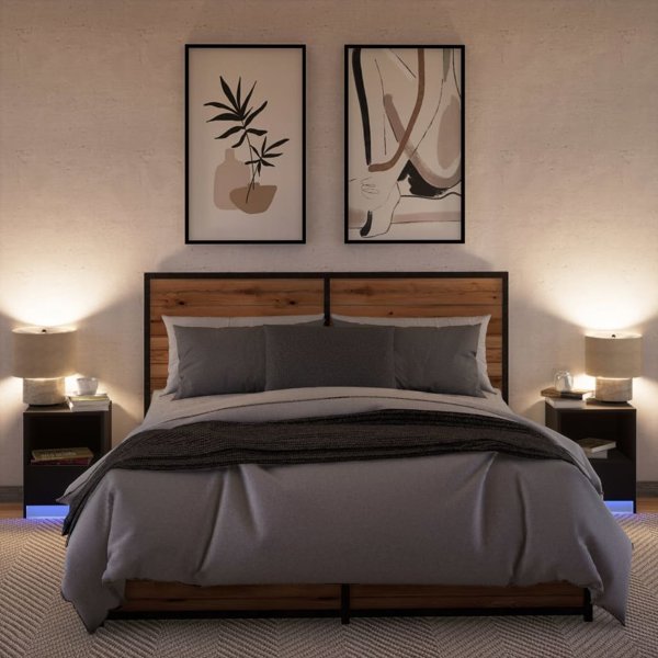 Νυχτερινά έπιπλα vidaXL με LED, 2 τεμ., μαύρα, από ξύλινο υλικό