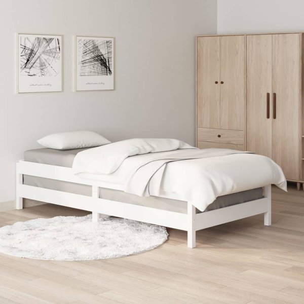 vidaXL Λευκό στοίβαγμα κρεβάτι, 90x190 cm, μασίφ πεύκο