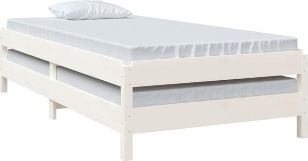 vidaXL Λευκό στοίβαγμα κρεβάτι, 90x190 cm, μασίφ πεύκο