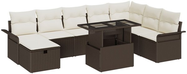 vidaXL Set 9 Kommation Sofon Kipou me Maxilaria Kafe Polyratan