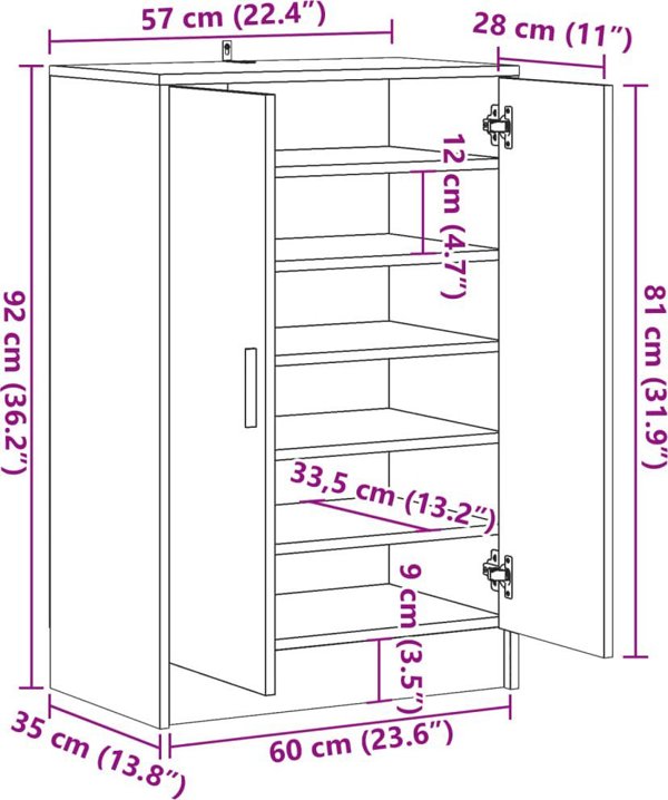 vidaXL vidaXL Szafka na buty, stare drewno, 60x35x92 cm