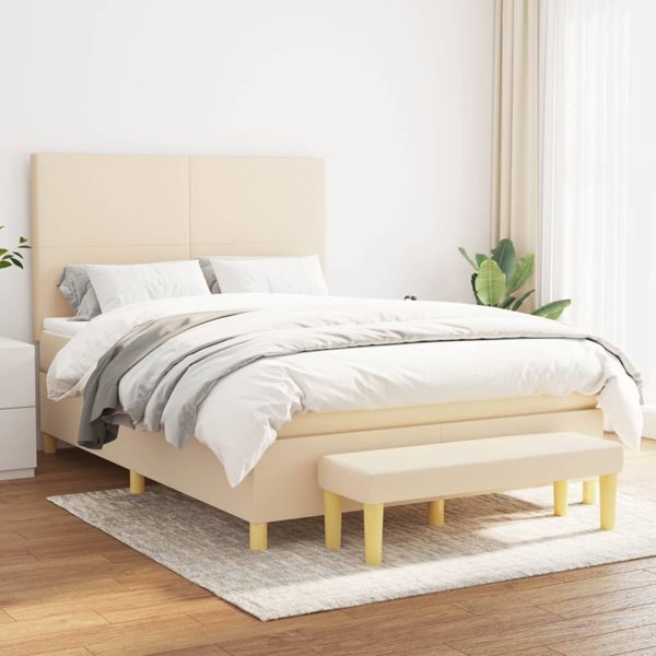 vidaXL Κρεβάτι Continental με Στρώμα Κρεμ 140x200 cm Καμβάς