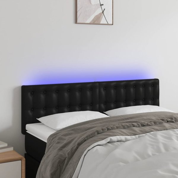 vidaXL Κεφαλάρι κρεβατιού με LED μαύρο 144x5x78/88 εκ. από τεχνητό δέρμα