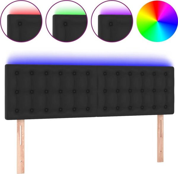 vidaXL Κεφαλάρι κρεβατιού με LED μαύρο 144x5x78/88 εκ. από τεχνητό δέρμα