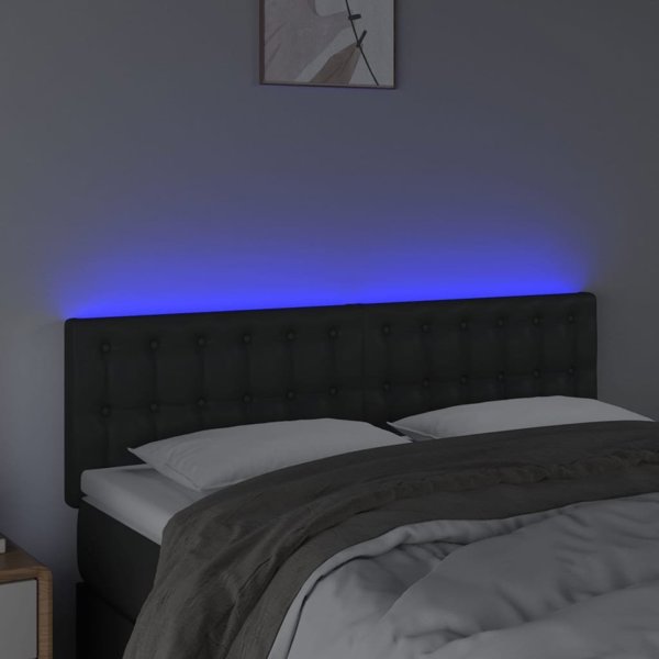 vidaXL Κεφαλάρι κρεβατιού με LED μαύρο 144x5x78/88 εκ. από τεχνητό δέρμα