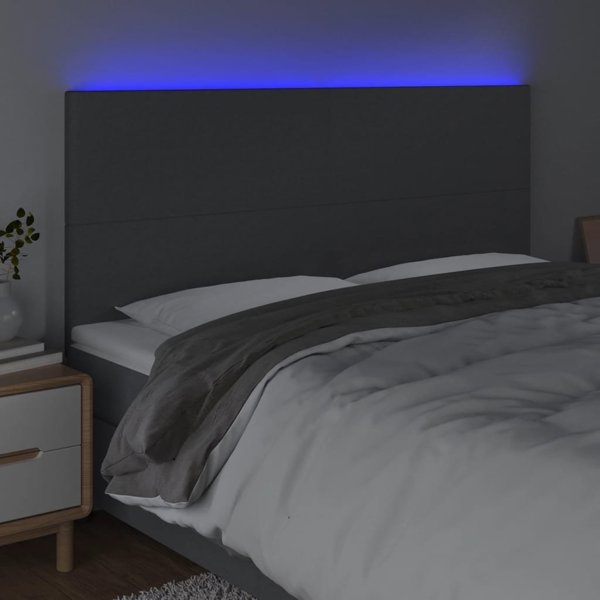 vidaXL Zaglowek do lozka z LED, ciemnoszary, 180x5x118/128 cm, tkanina