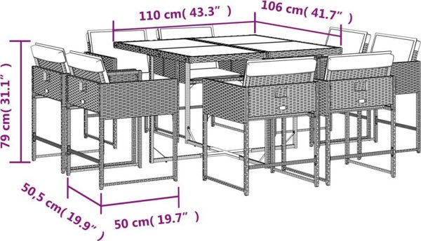 vidaXL 9-τεμ. σετ επίπλων κήπου με μαξιλάρια, ανάμεικτο μπεζ