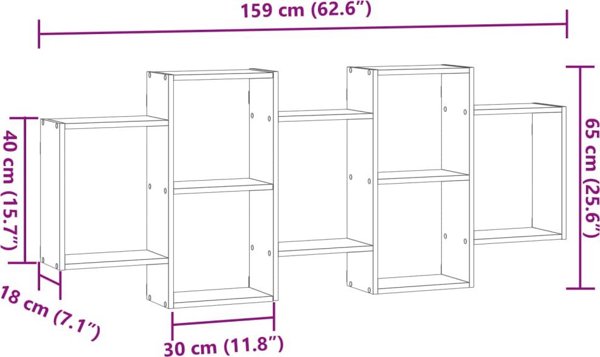 vidaXL Ράφι τοίχου χρώμα σκυροδέματος 159x18x65 εκ.