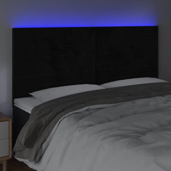Κεφαλάρι κρεβατιού με LED vidaXL, μαύρο, 200x5x118/128 εκ., βελούδο