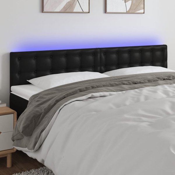 vidaXL Zaglowek do lozka z LED, czarny, 180x5x78/88 cm, sztuczna skora