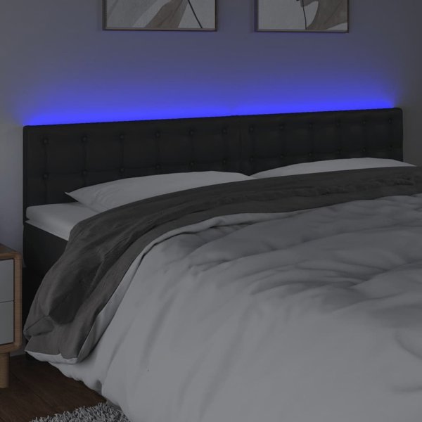 vidaXL Zaglowek do lozka z LED, czarny, 180x5x78/88 cm, sztuczna skora
