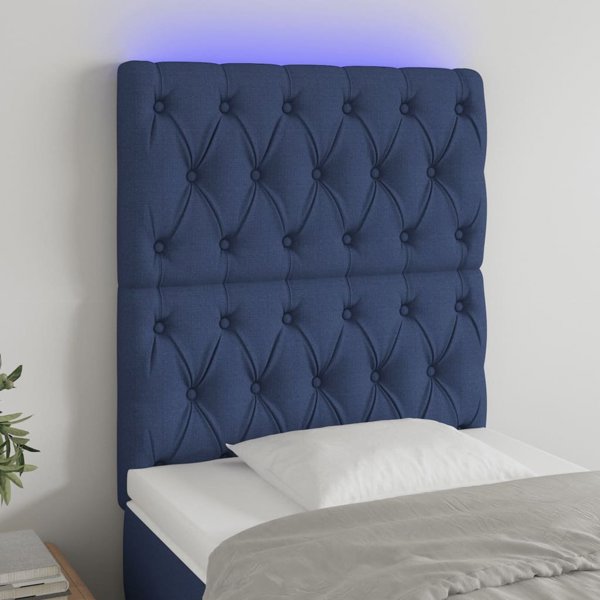 vidaXL Κορμός κεφαλής με LED, μπλε, 80x7x118/128 cm, ύφασμα