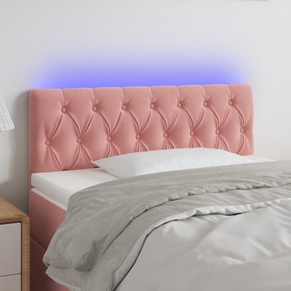 vidaXL Zaglowek do lozka z LED, rozowy, 90x7x78/88 cm, aksamit