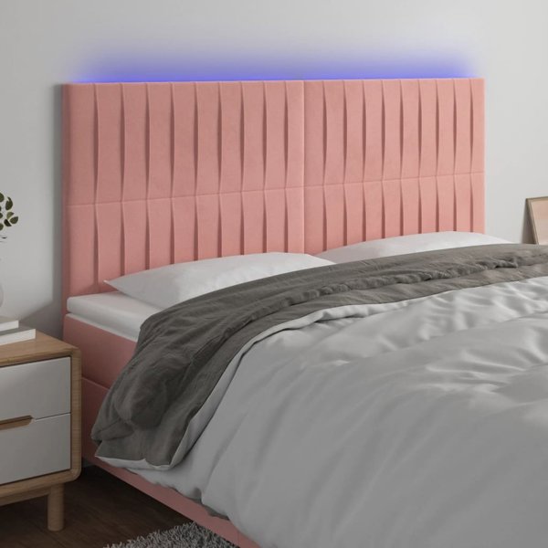 vidaXL Κεφαλάρι κρεβατιού με LED, ροζ, 160x5x118/128 εκ, βελούδινο
