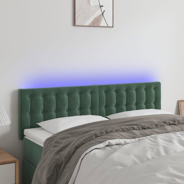 vidaXL κεφαλάρι κρεβατιού με LED, σκούρο πράσινο, 144x5x78/88 εκ, βελούδο
