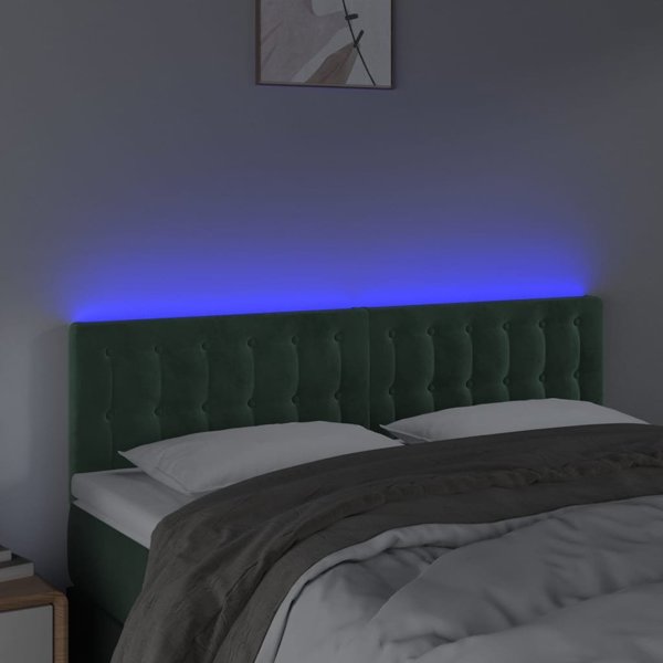 vidaXL κεφαλάρι κρεβατιού με LED, σκούρο πράσινο, 144x5x78/88 εκ, βελούδο