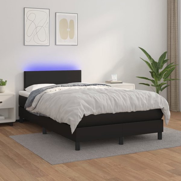 vidaXL Κρεβάτι κοντινένταλ με στρώμα και LED, μαύρο οικοδερμα, 120x200 cm