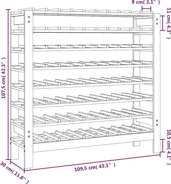 vidaXL vidaXL Stojak na wino, 109,5x30x107,5 cm, lite drewno sosnowe