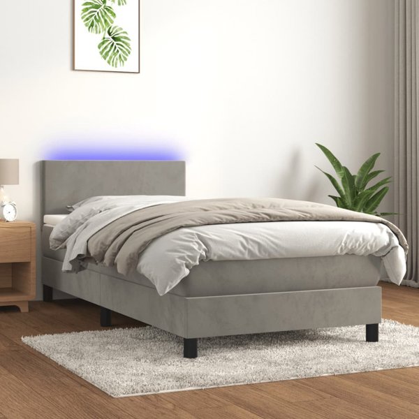 vidaXL Κοντινεντάλε Κρεβάτι 100x200cm Γκρι Βελούδο με LED