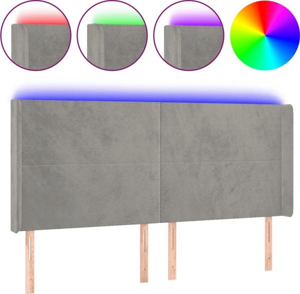 vidaXL Κεφαλάρι Κρεβατιού με LED, Ανοιχτό Γκρι, 203x16x118/128 εκ, Βελούδο