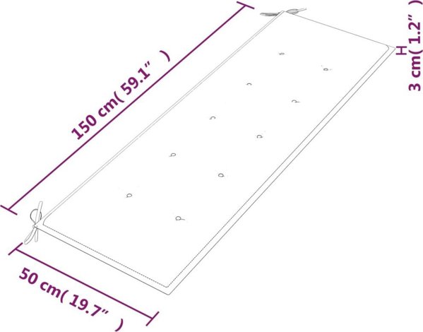 vidaXL Πάγκος Batavia με μαύρο μαξιλάρι, 150 εκ, μασίφ ξύλο τεκού