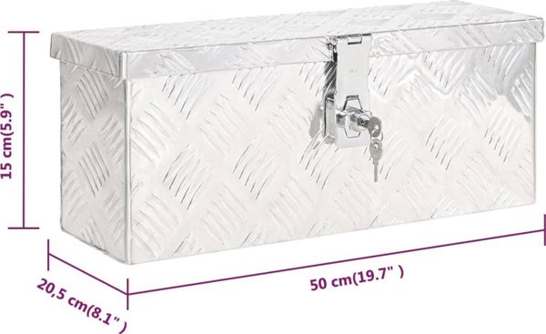 vidaXL Skrzynka do przechowywania, srebrna, 50x20,5x15 cm, aluminium