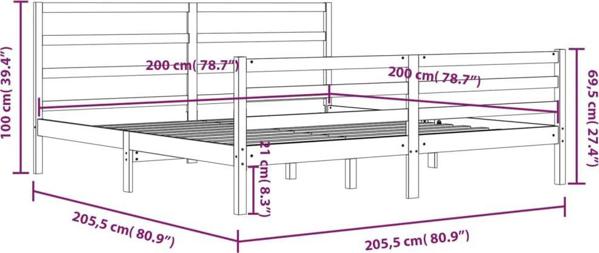 vidaXL Ράμα κρεβατιού, γκρι, μασίφ πεύκο, 200 x 200 cm