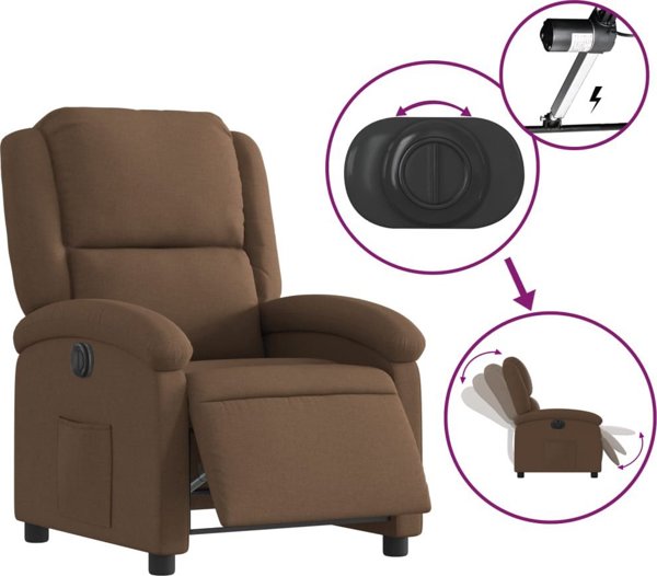 vidaXL Elektryczny fotel rozkladany brazowy obity tkanina