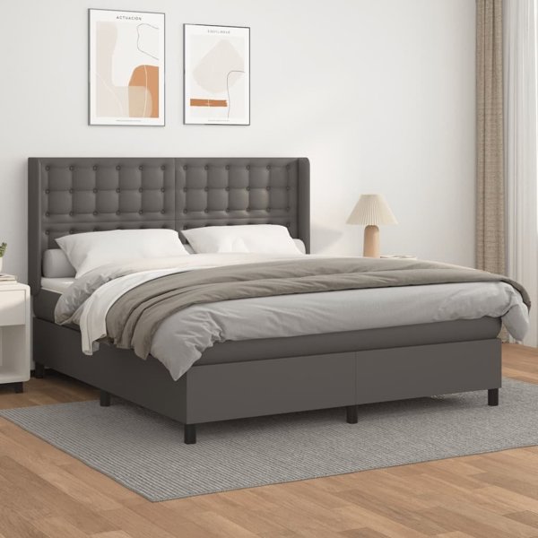 vidaXL Κρεβάτι continental με στρώμα, γκρι, δερματίνη, 160x200 εκ.