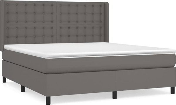 vidaXL Κρεβάτι continental με στρώμα, γκρι, δερματίνη, 160x200 εκ.