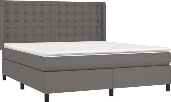 vidaXL Κρεβάτι continental με στρώμα, γκρι, δερματίνη, 160x200 εκ.