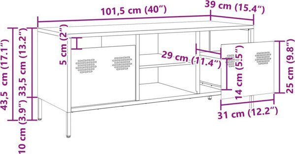 vidaXL Έπιπλο RTV, κίτρινο, 101,5x39x43,5 εκ, κρύα κυλημένη ατσάλινη κατασκευή