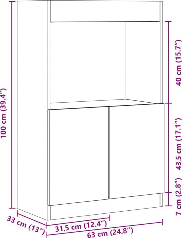 vidaXL Ψηλή ντουλάπα Sonoma γκρι δρυς, 63x33x100 εκ.