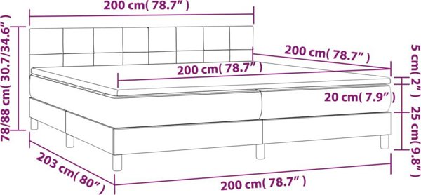 vidaXL Μαύρο κρεβάτι continental με στρώμα και βελούδινη επένδυση 200x200 cm