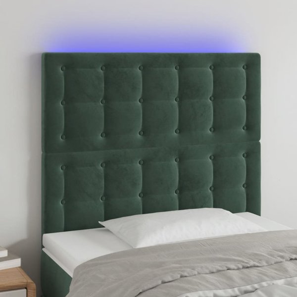 vidaXL Zaglowek do lozkaw z LED, ciemnozielony, 100x5x118/128 cm