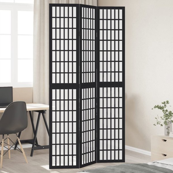 vidaXL vidaXL Parawan pokojowy, 3-panelowy, czarny, lite drewno paulowni