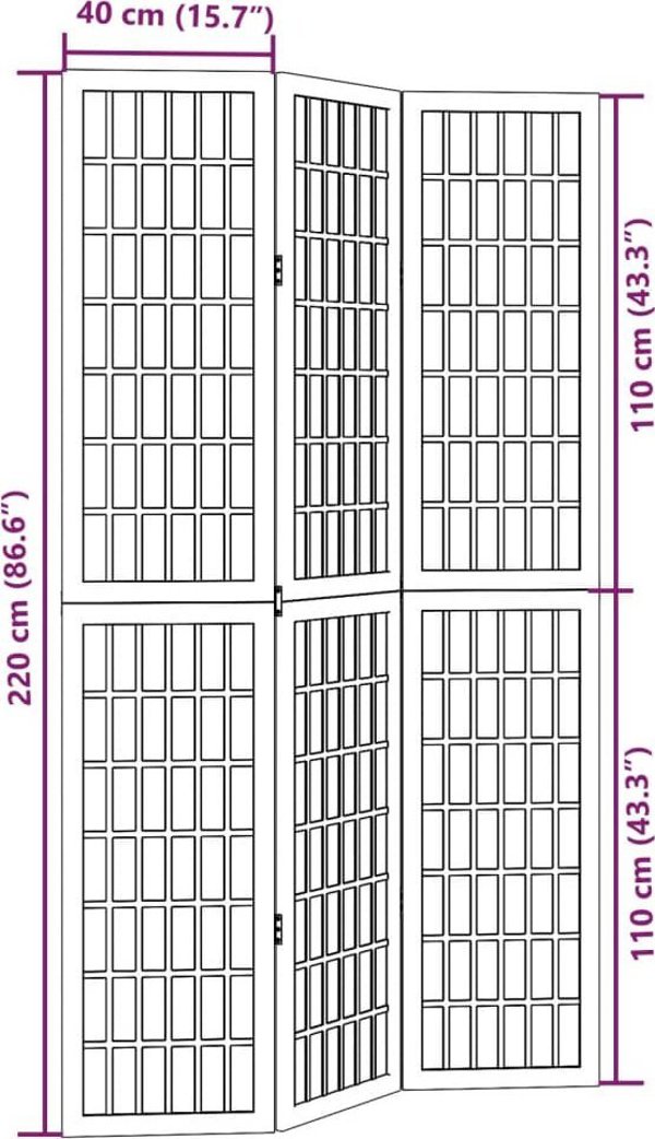 vidaXL vidaXL Parawan pokojowy, 3-panelowy, czarny, lite drewno paulowni