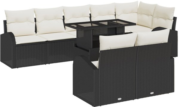 vidaXL Σετ Καναπέ Κήπου 9 Τεμαχίων, Μαύρο Πολυρατάν με Μαξιλάρια