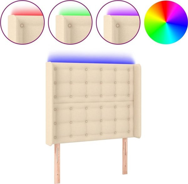 vidaXL Zaglowek do lietka me LED, kremowy, 103x16x118/128 cm, tkanina