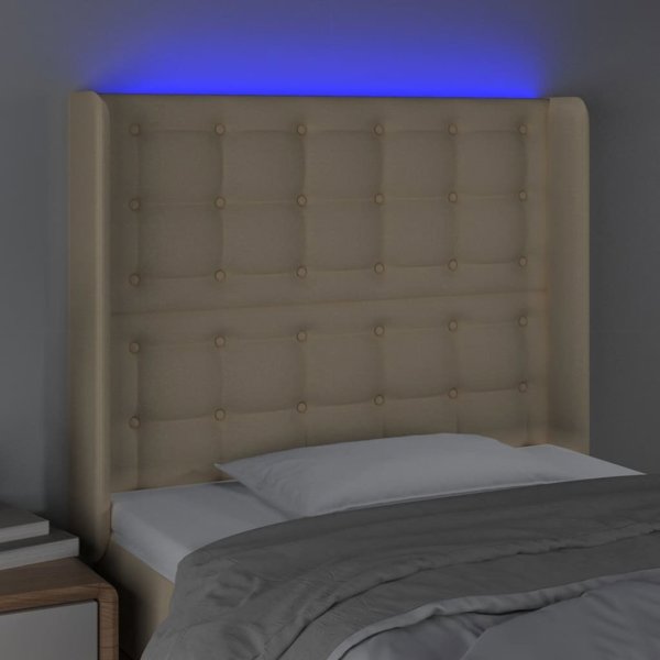 vidaXL Zaglowek do lietka me LED, kremowy, 103x16x118/128 cm, tkanina
