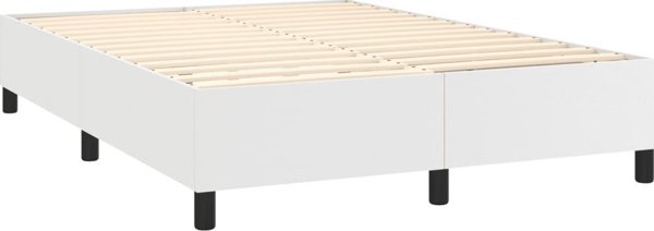 vidaXL Κοντινένταλ κρεβάτι με στρώμα και LED, λευκό οικολογικό δέρμα, 140x200 εκ.