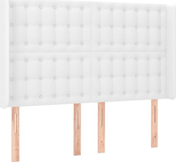 vidaXL Κοντινένταλ κρεβάτι με στρώμα και LED, λευκό οικολογικό δέρμα, 140x200 εκ.