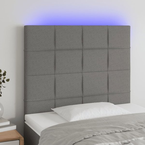 vidaXL Κεφαλάρι κρεβατιού με LED, σκούρο γκρι, 90x5x118/128 cm, ύφασμα