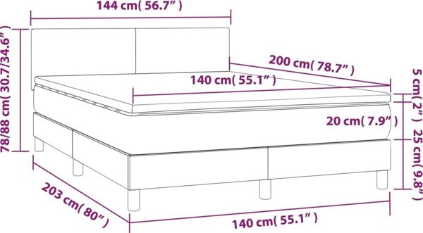 vidaXL Lozko kontynentalne me to mattress, mauro, tissus 140x200 cm