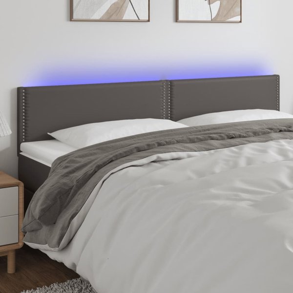 vidaXL Κεφαλάρι κρεβατιού με LED, γκρι, 180x5x78/88 εκ., τεχνητό δέρμα