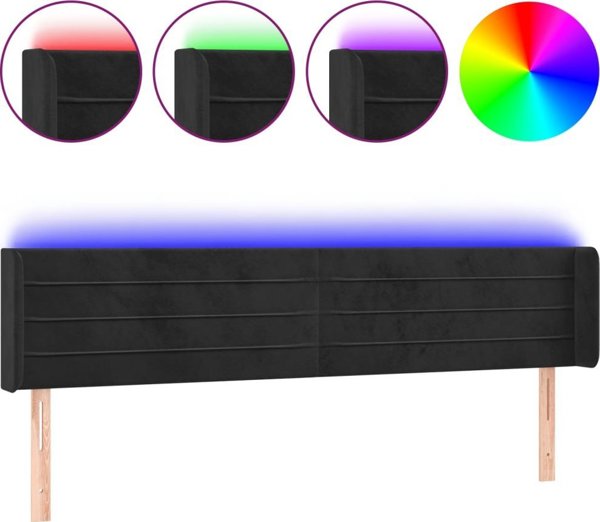 vidaXL Κεφαλάρι κρεβατιού με LED, μαύρο, 203x16x78/88 cm, βελούδο